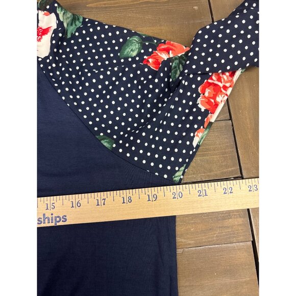 Cool Melon Navy Floral & Polka Dot Bell Sleeve Top Womens - Picture 5 of 6